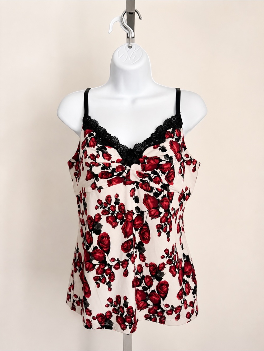 White House Black Market Floral Lace-Trim Tank Top in White and Red